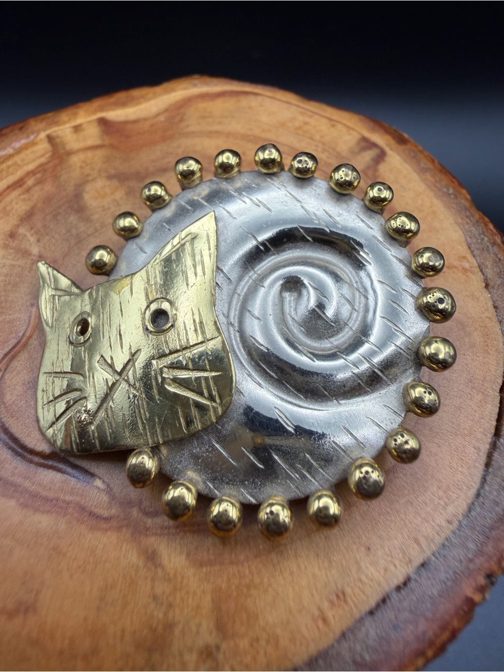 Modernist Gold & Silver Cat Spiral Accent Pin